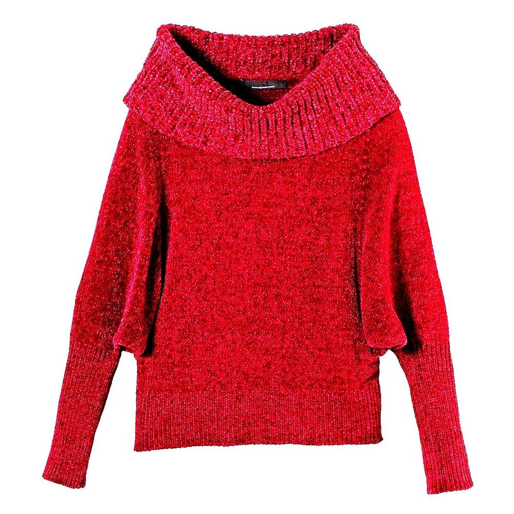 WHBM Cowl Neck Dolman Sleeve Chenille Sweater in Red Size XS